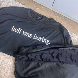 SHEIN Black Curve Tee + Bat Leggings